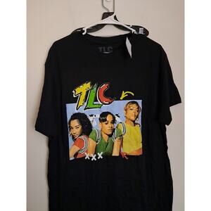 TLC Womens Black T-shirt Short Sleeves Size Medium With Graphic Design
